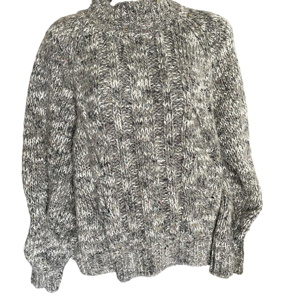 80s DD Sloan Bulky Cable-Knit Big Sweater Turtleneck Gray Tweed Metallic SZ M